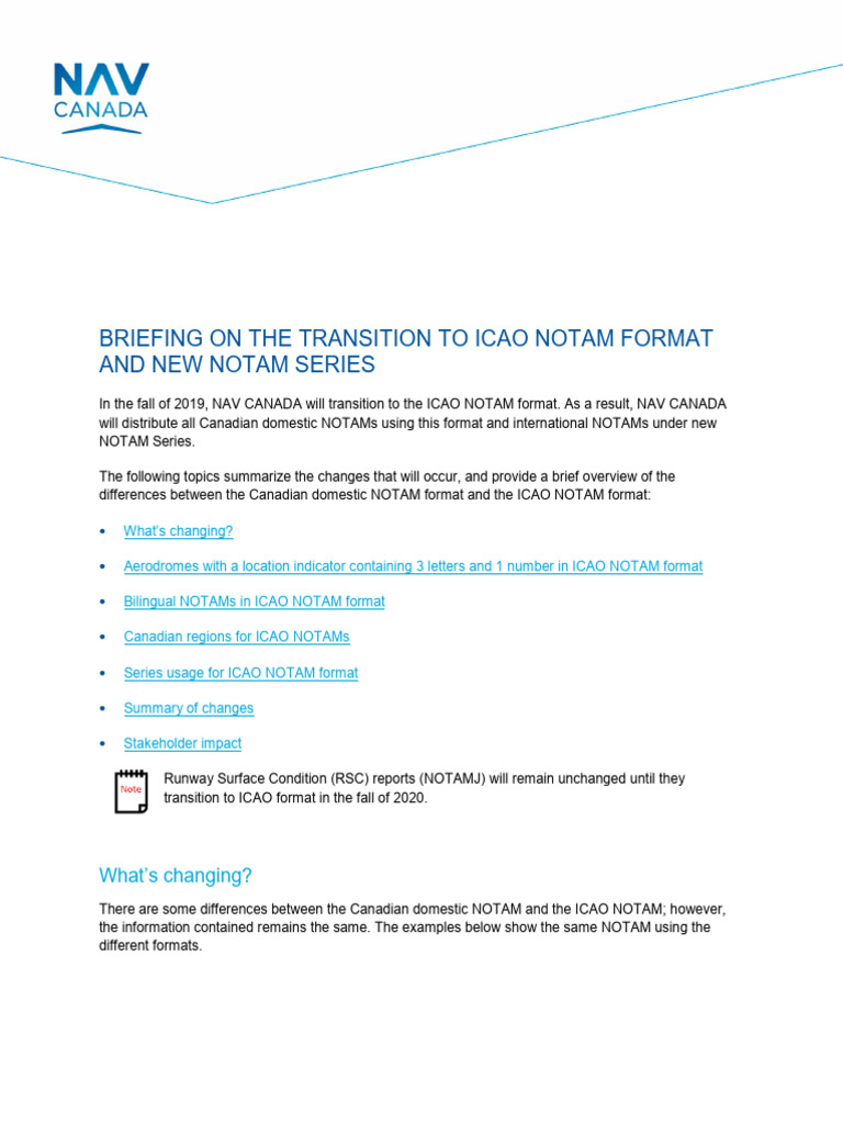 Briefing on the transition to icao notam format pdf air traffic