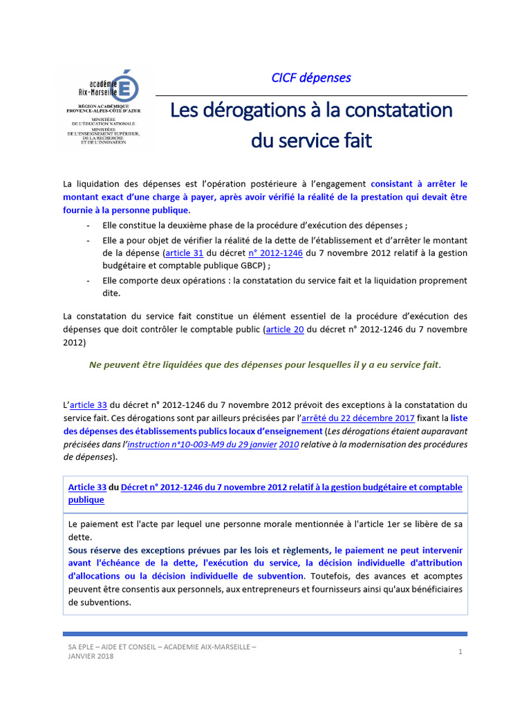 Dérogations à la constatation du service fait | PDF | Dettes | l'Internet