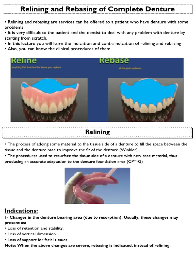 Relining and Rebasing Complete Dentures | PDF | Dentures | Dentistry ...