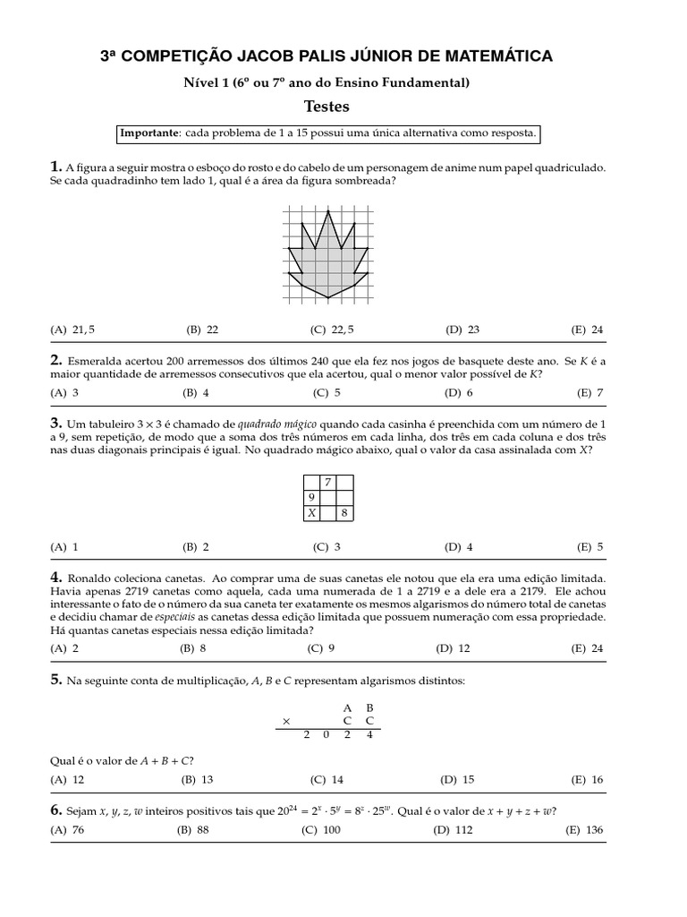 Competição Jacob Palis Júnior 2023 | PDF | Triângulo | Polígono