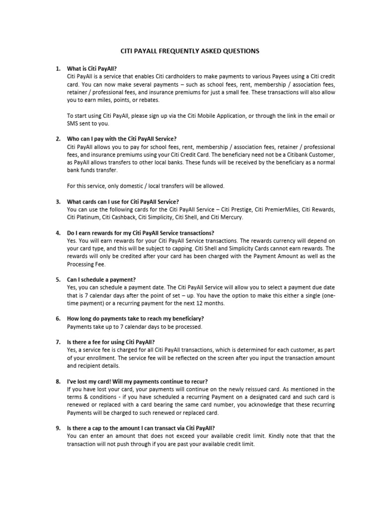 Citi PayAll FAQs TnCs | PDF | Payments | Credit Card