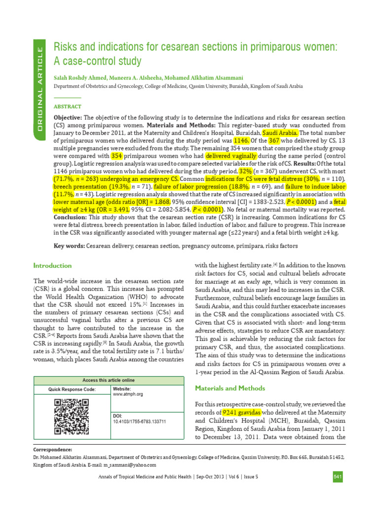 Cesarean Risks in Saudi Primiparas | PDF | Caesarean Section | Childbirth