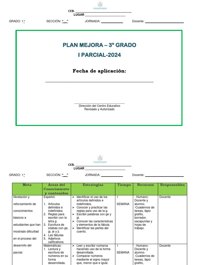 Plan de Mejora para 1° Grado 2024 | PDF | Maestros