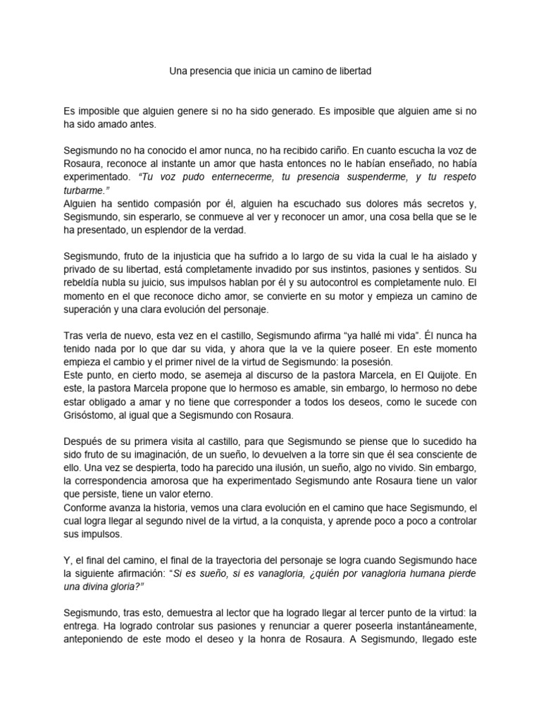 Segismundo y Rosaura: Camino a la Libertad | PDF | Amor | Virtud
