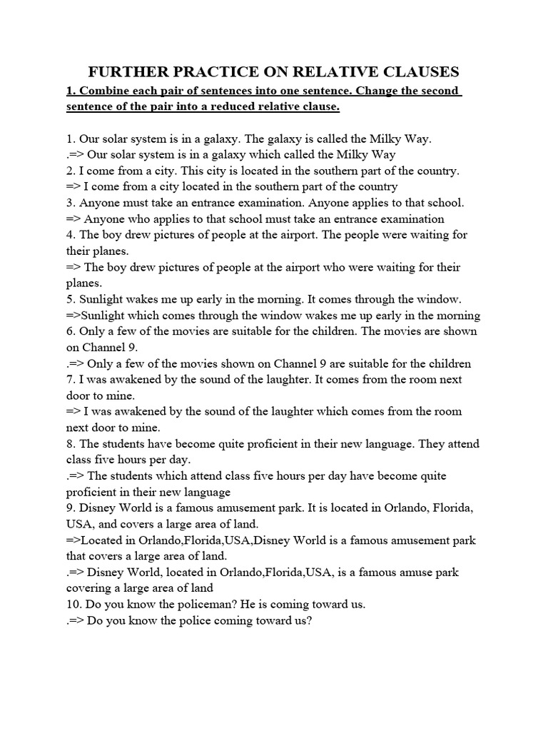 Relative Clause Further Practice | PDF