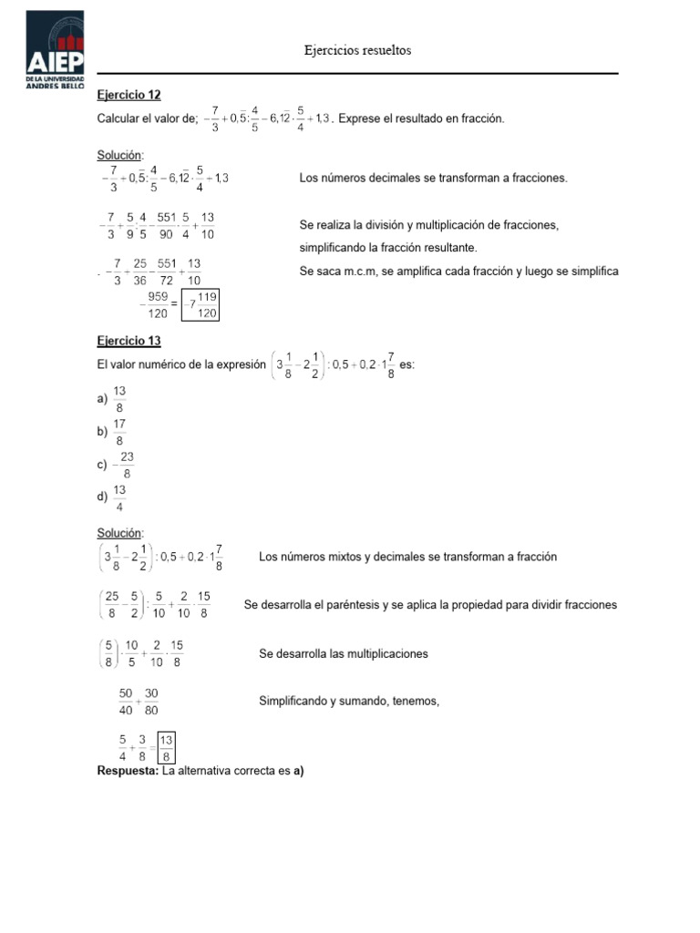 Ejercicios Resueltos de Fracciones y Problemas Matemáticos | PDF ...
