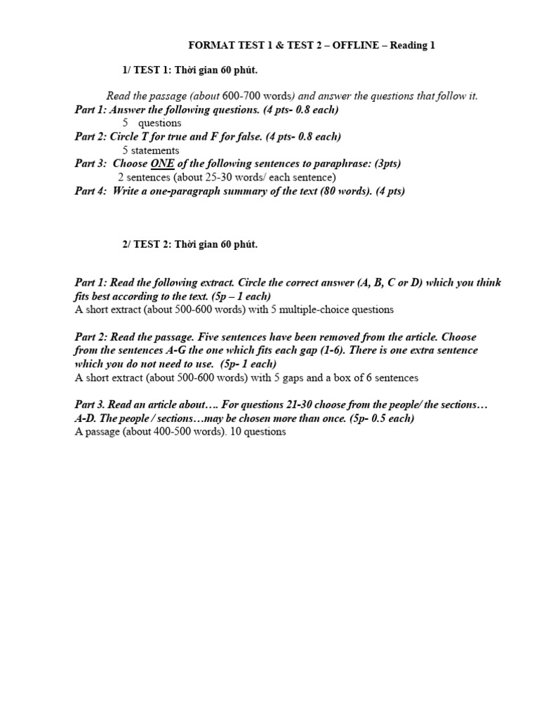 Format Test 1 Test 2 Reading 1 Pdf