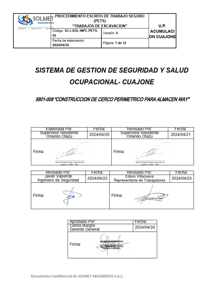 SCJ SOL INPL PETS 02 Trabajo de Excavacion | PDF | Seguridad y salud ...