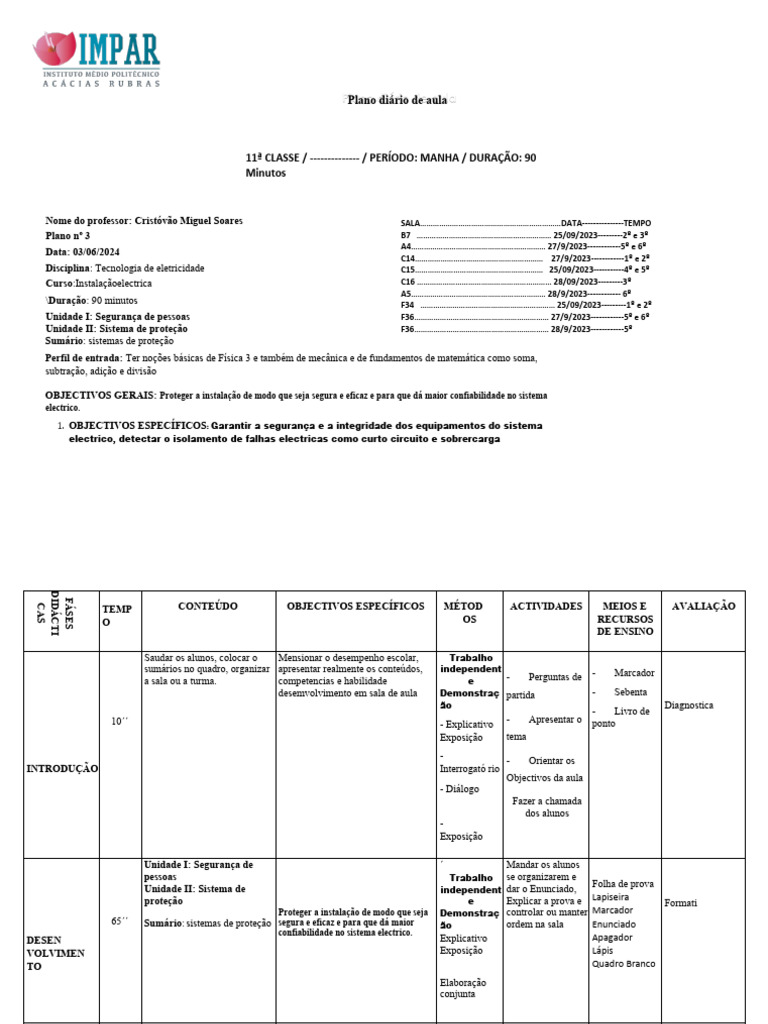 Plano de Aula: Segurança em Eletricidade | PDF