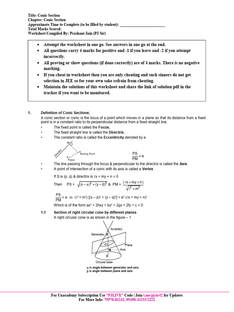 Worksheet-1 Parabola | PDF | Perpendicular | Manifold