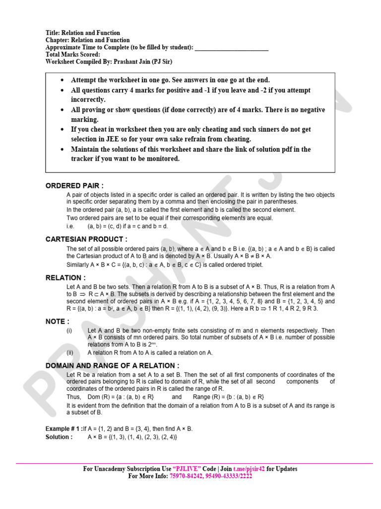 Cartesian Product and Relations Worksheet | PDF | Set (Mathematics ...