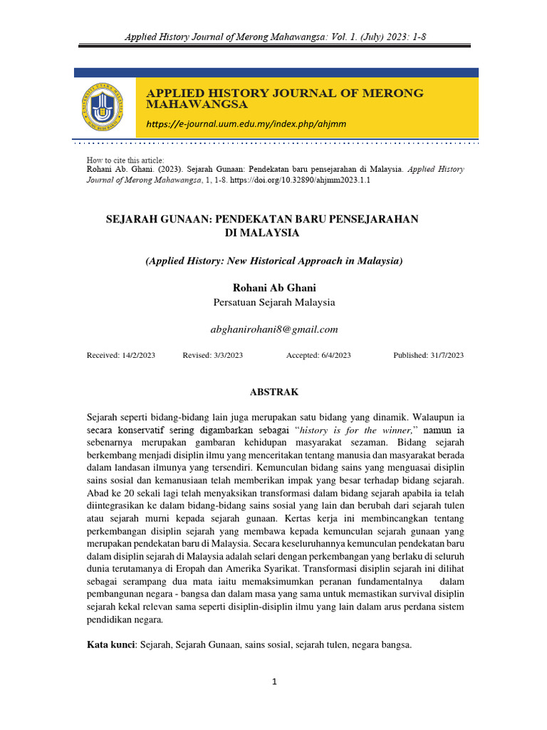 Contoh Artikel Jurnal Merong Mahawangsa | PDF