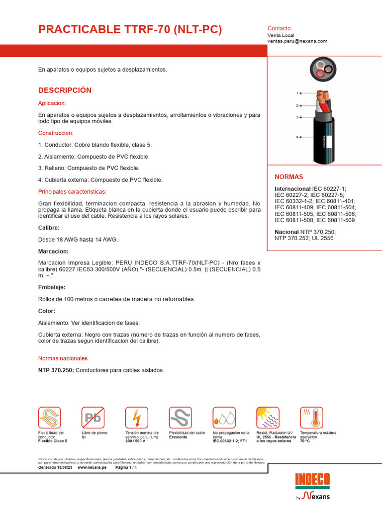 Cable Flexible TTRF-70 (NLT-PC) | PDF | Aislador (Electricidad ...