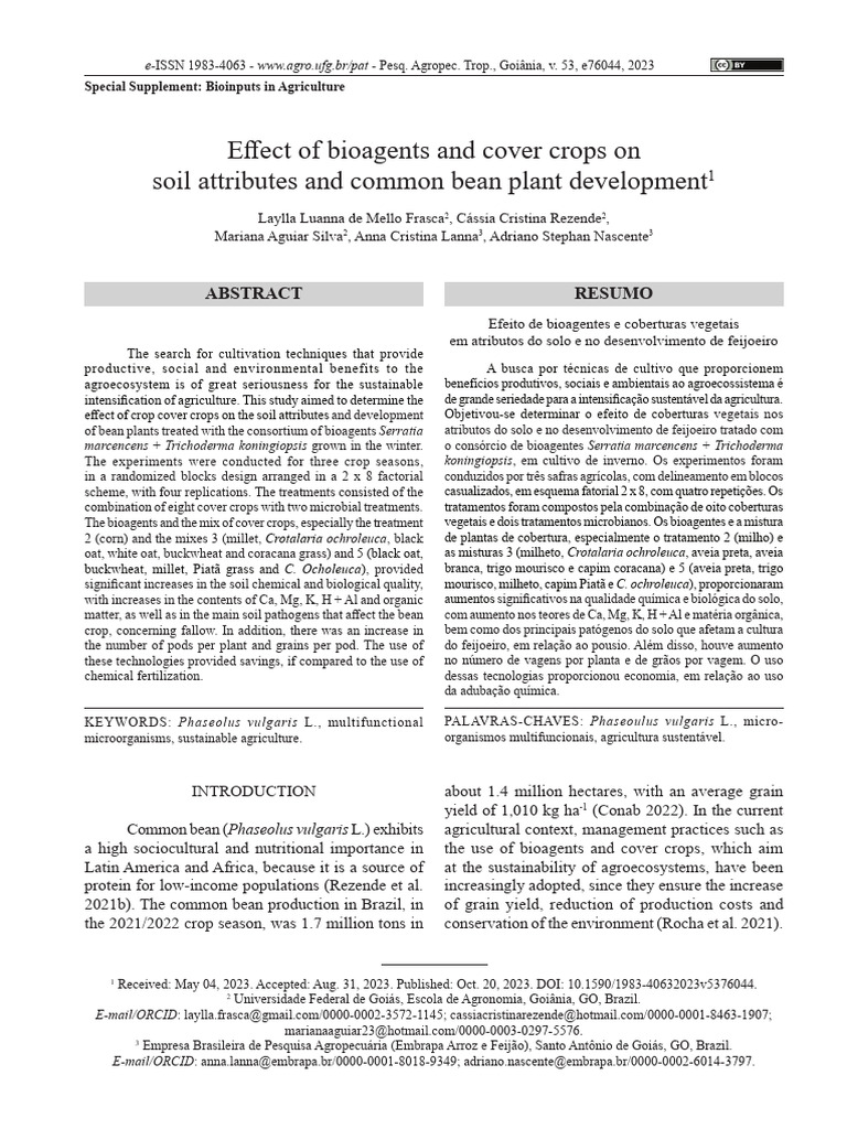 Effect of Bioagents and Cover Crops On Soil Attributes and Common Bean ...