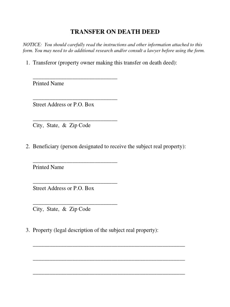 Texas Transfer on Death Deed Form | PDF | Deed | Common Law