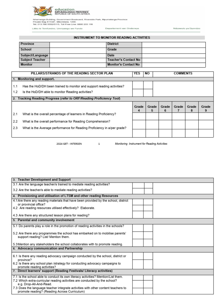 Reading Activity Monitoring Tool | PDF | Teachers | Education Theory