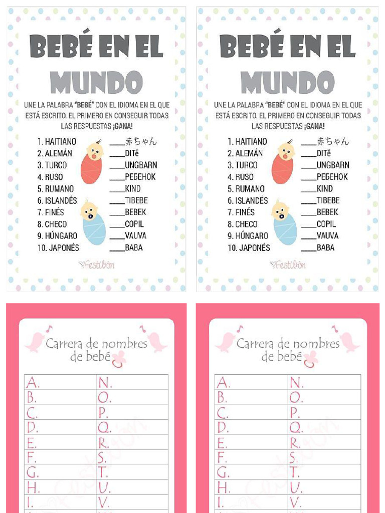 JUEGOS BABY SHOWER PARA IMPRESIÓN | PDF