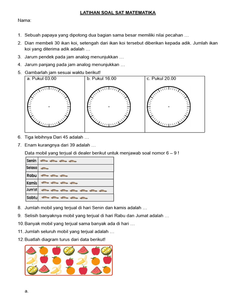 Latihan Soal Matematika SAT dan Pembahasan | PDF
