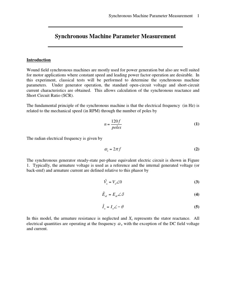 Synchronous Machine Parameter Testing | PDF | Direct Current | Electric ...