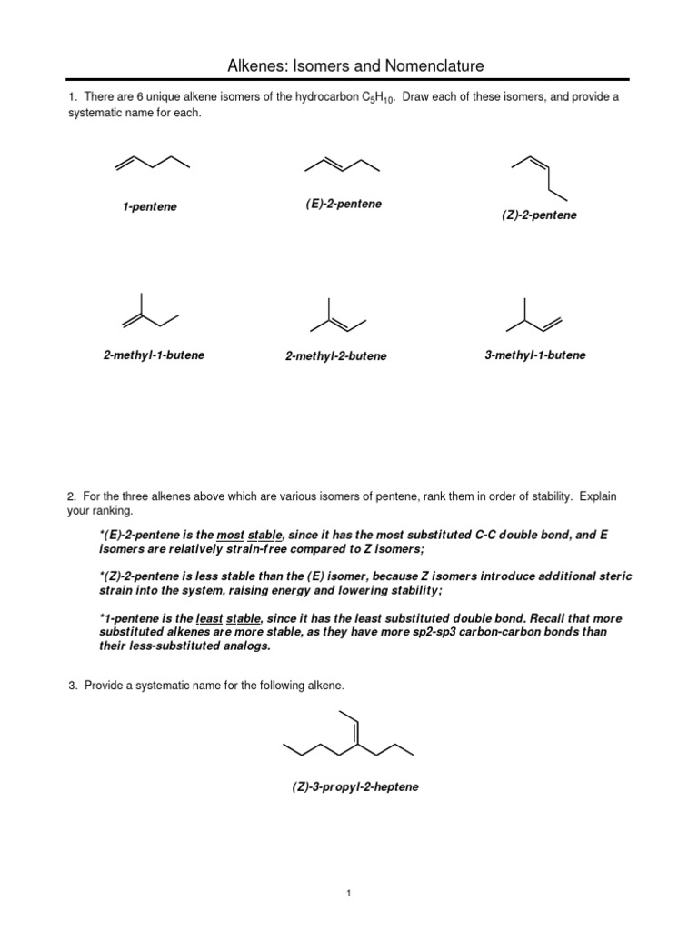 Alkenes: Isomers, Stability, and Nomenclature | PDF | Alkene | Isomer