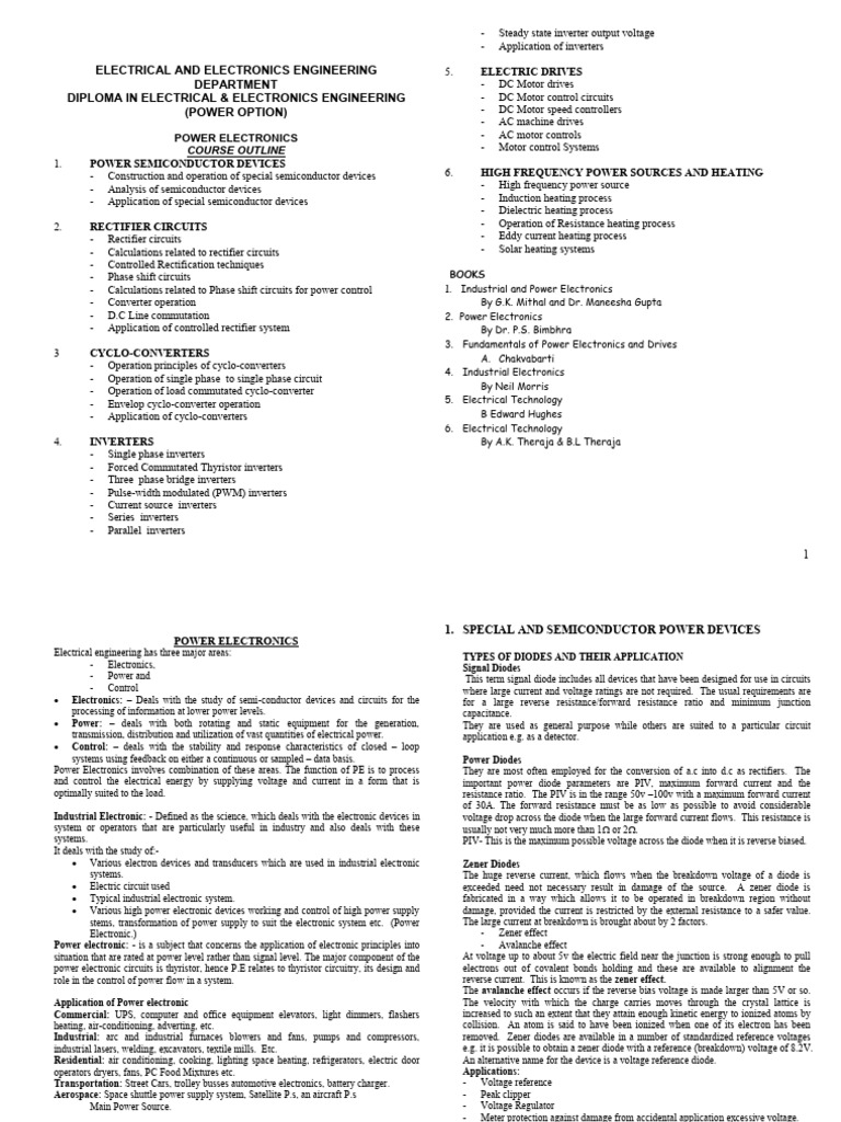 Power Electronics Course Outline | PDF | Power Inverter | Power Electronics