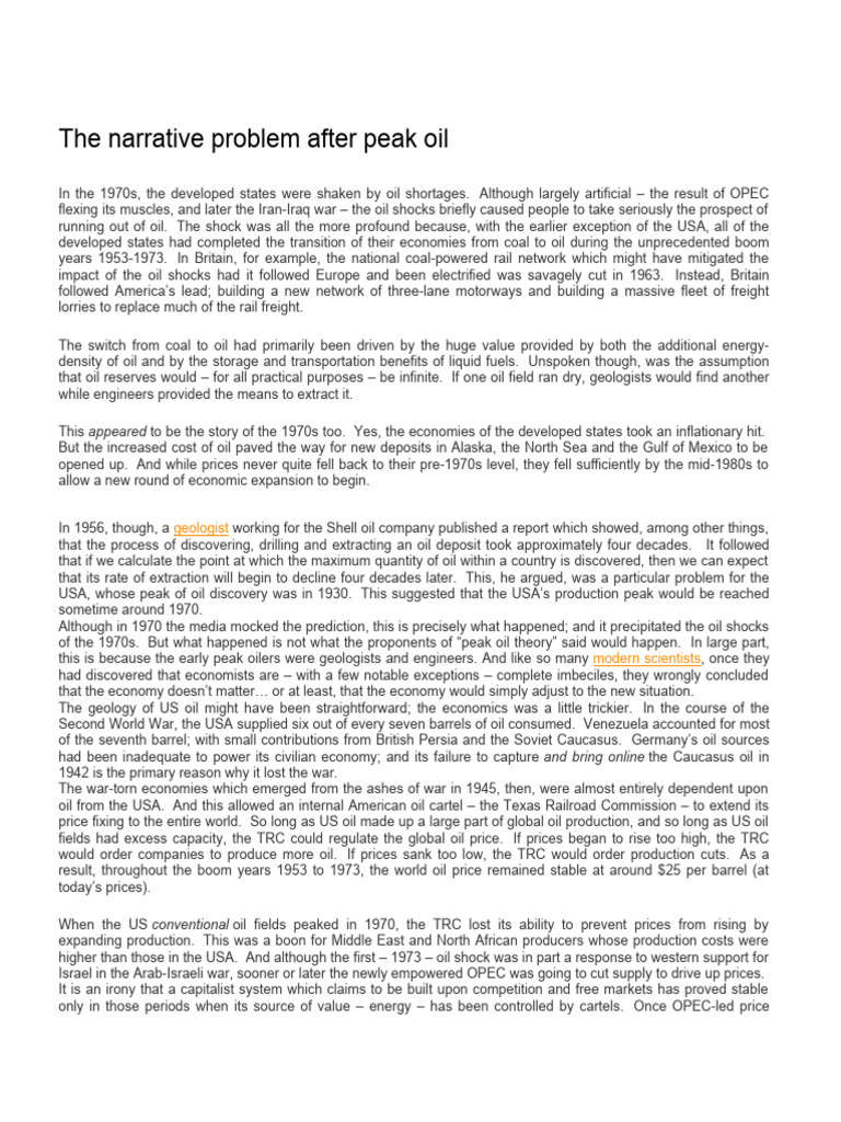 The Narrative Problem After Peak Oil | PDF | Petroleum | Interest