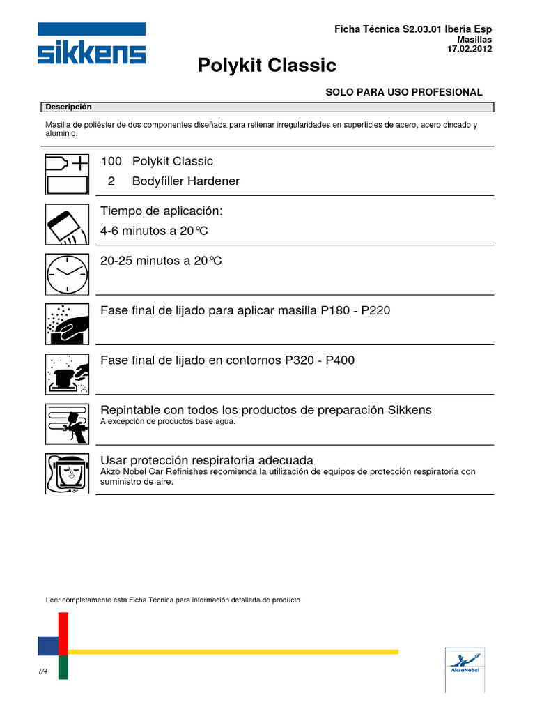 Masilla Polykit Classic: Guía Técnica | PDF | Agua | Aluminio