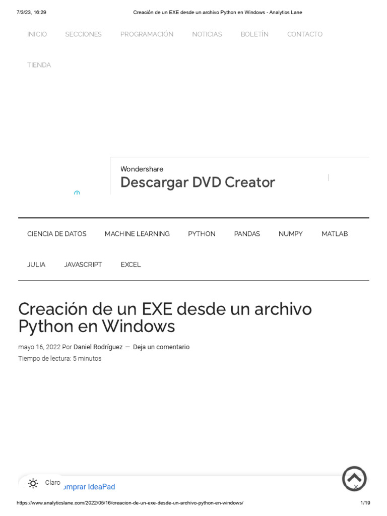 Creaci n de un exe desde un archivo python en windows analytics lane