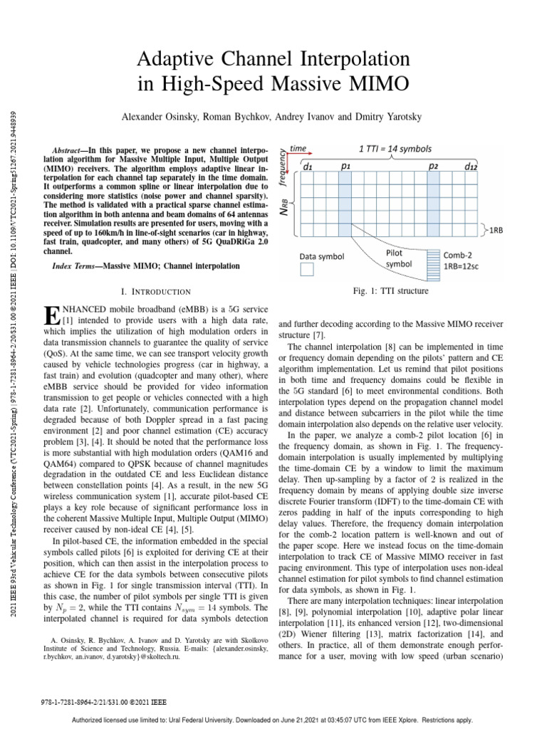 Adaptive Channel Interpolation for Massive MIMO | PDF | Mimo ...
