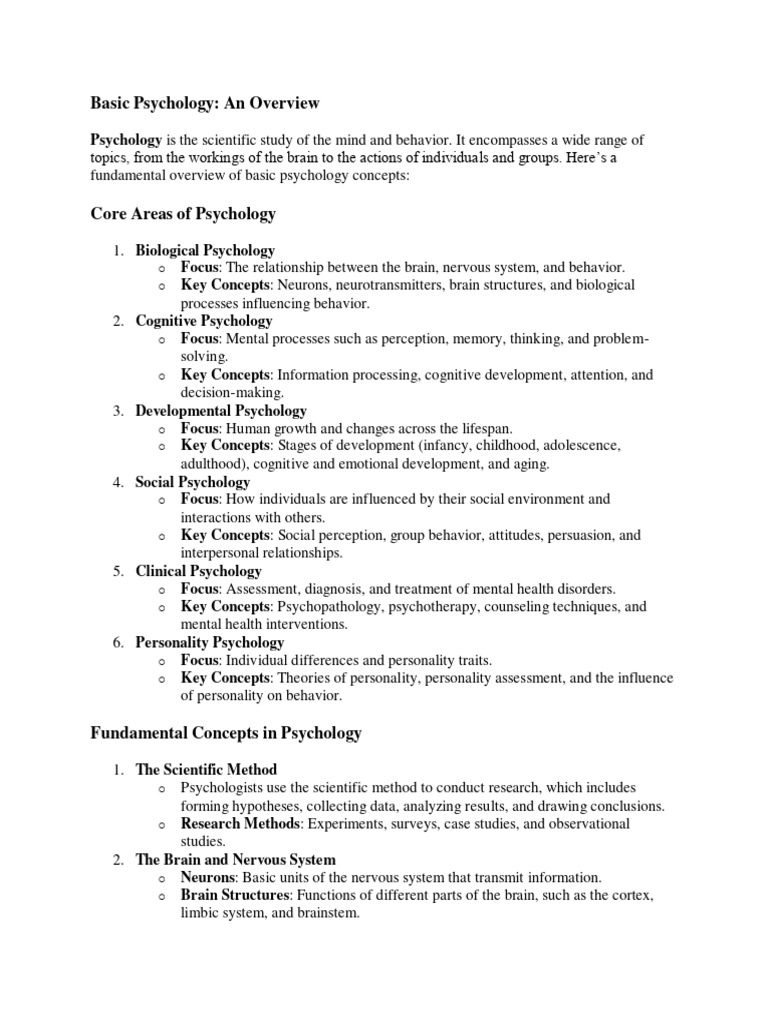 Basic Psychology Concepts Overview | PDF | Psychology | Psychotherapy