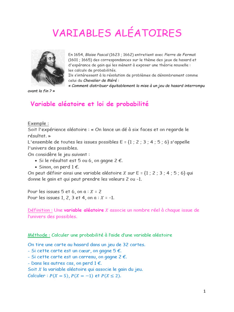 Espérance et Variables Aléatoires | PDF | Espérance mathématique ...