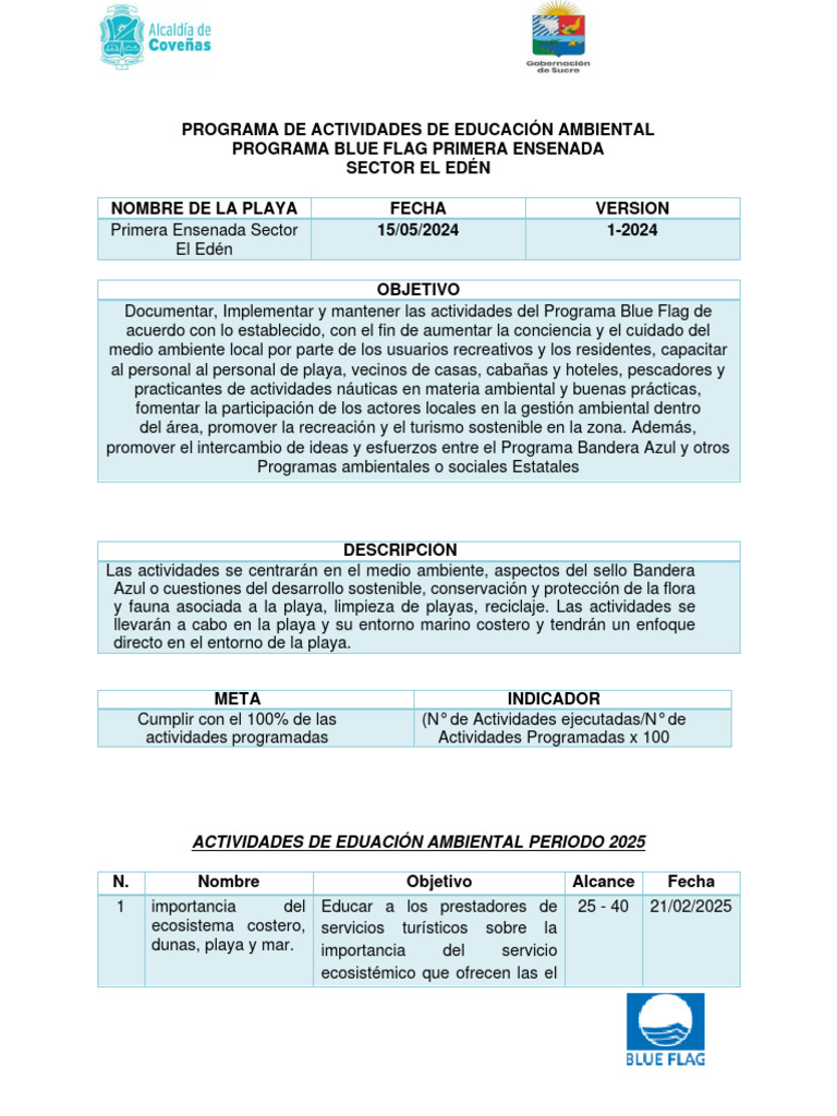 Programa de Educación Ambiental El Edén 2024 | PDF | playa ...