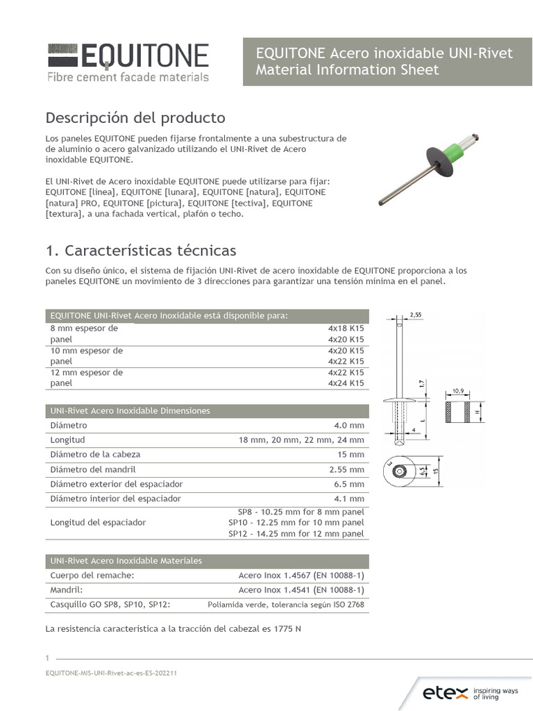 UNI-Rivet Acero Inoxidable para Paneles EQUITONE | PDF | Acero ...