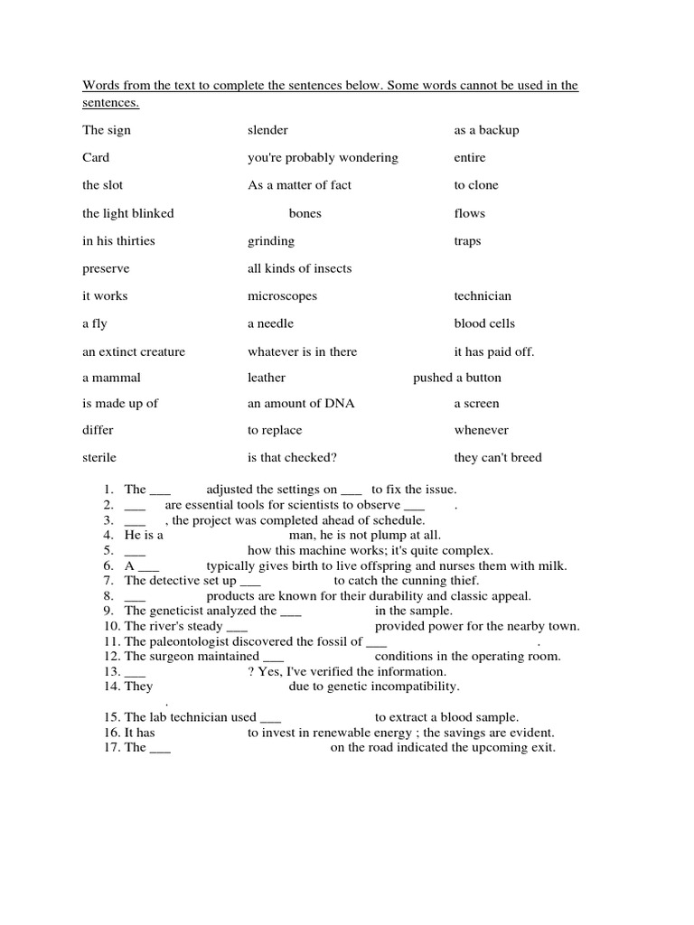 Sentence Completion Exercise Guide | PDF | Science & Mathematics