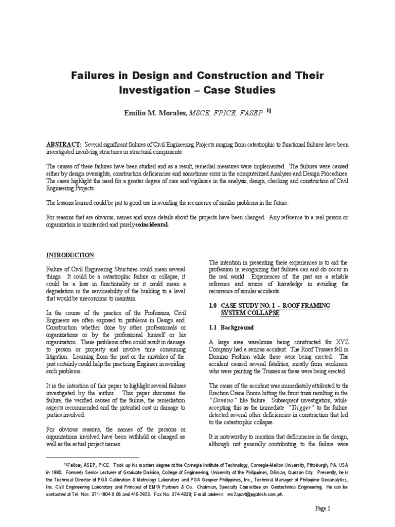 Failures in Design and Construction and Their Investigation-Case ...