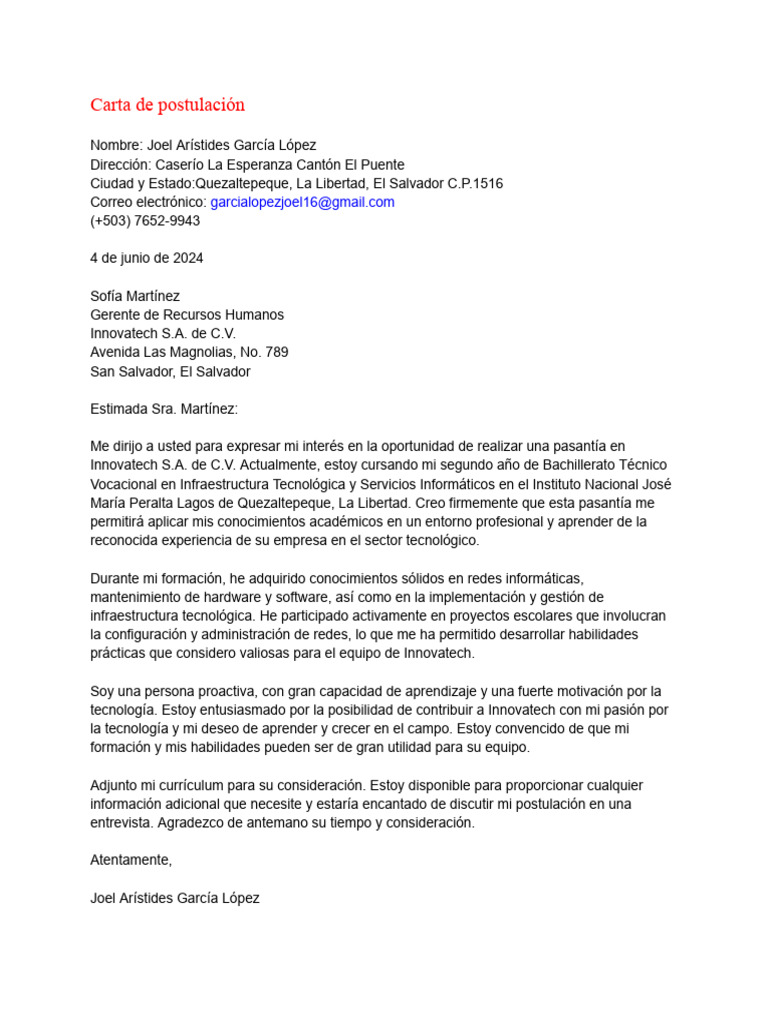 Carta de Postulación | PDF