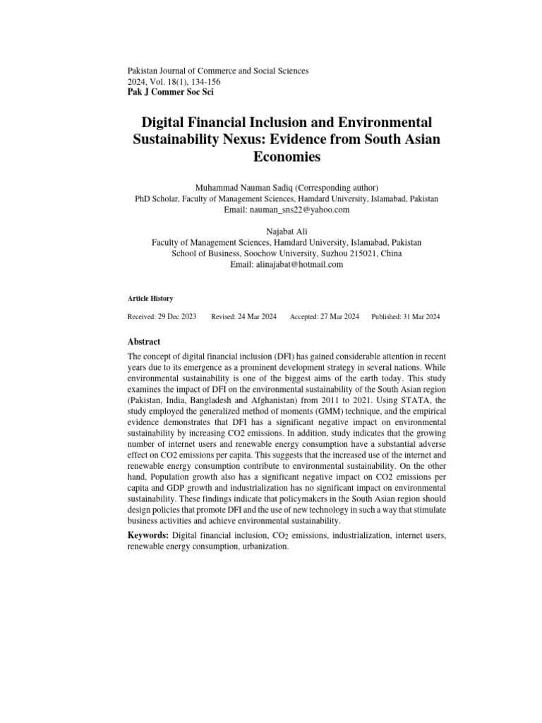 Digital Financial Inclusion and Environmental Sustainability | PDF ...