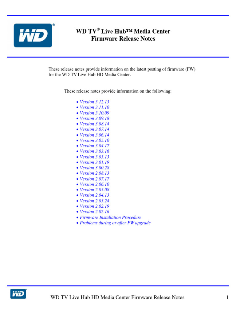 WDTV Live Hub Release Notes 3-12-13 | PDF | Hdmi | Usb