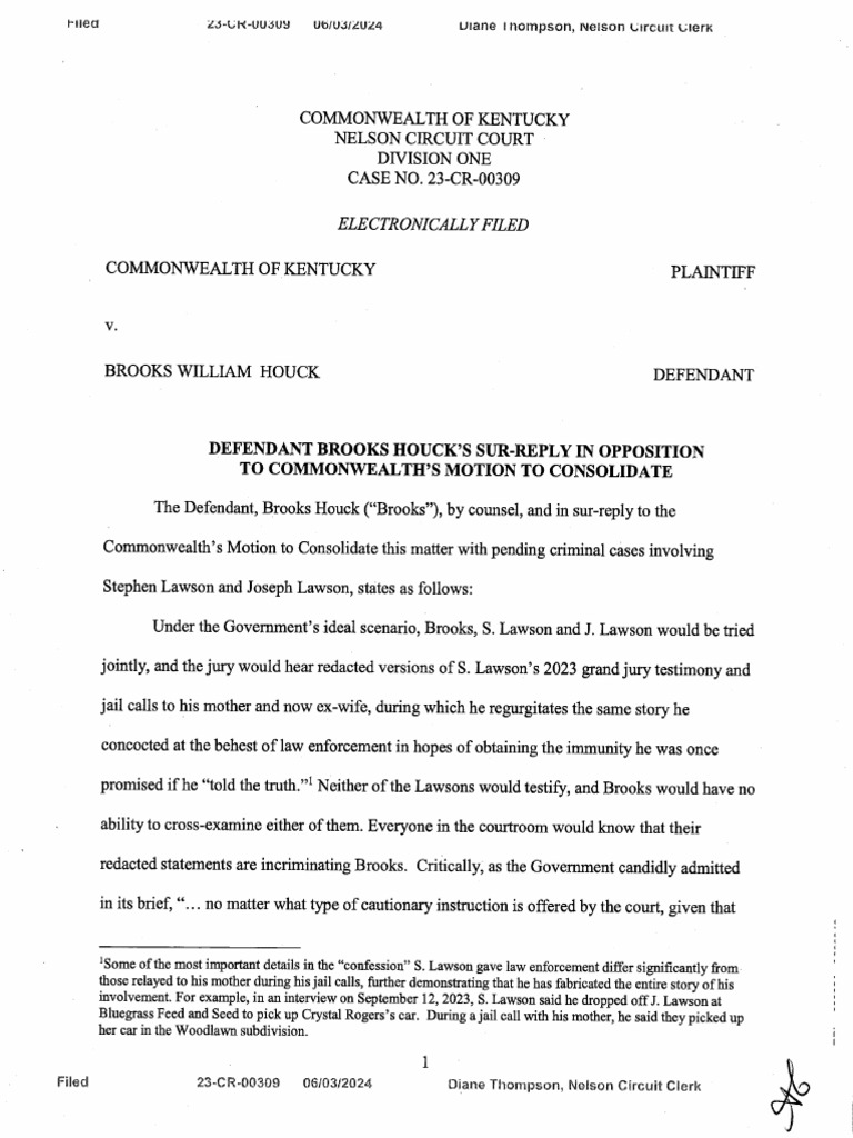 Def Brooks Houcks Sur Reply in Opposition To Motion | PDF