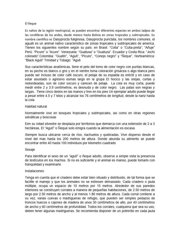 Características y hábitat del ñeque | PDF
