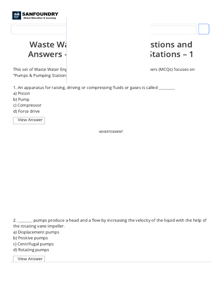 Pump Operator MCQs and Answers | PDF | Pump | Chemical Equipment