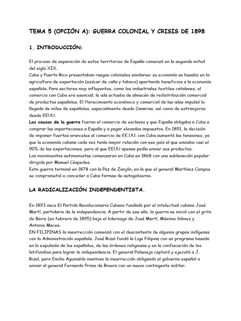 Resumen Guerra de Cuba Pevau Andalucía