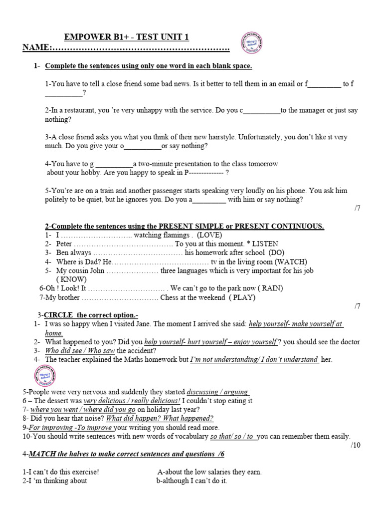 Empower B1 Unit 1 Pdf Schools