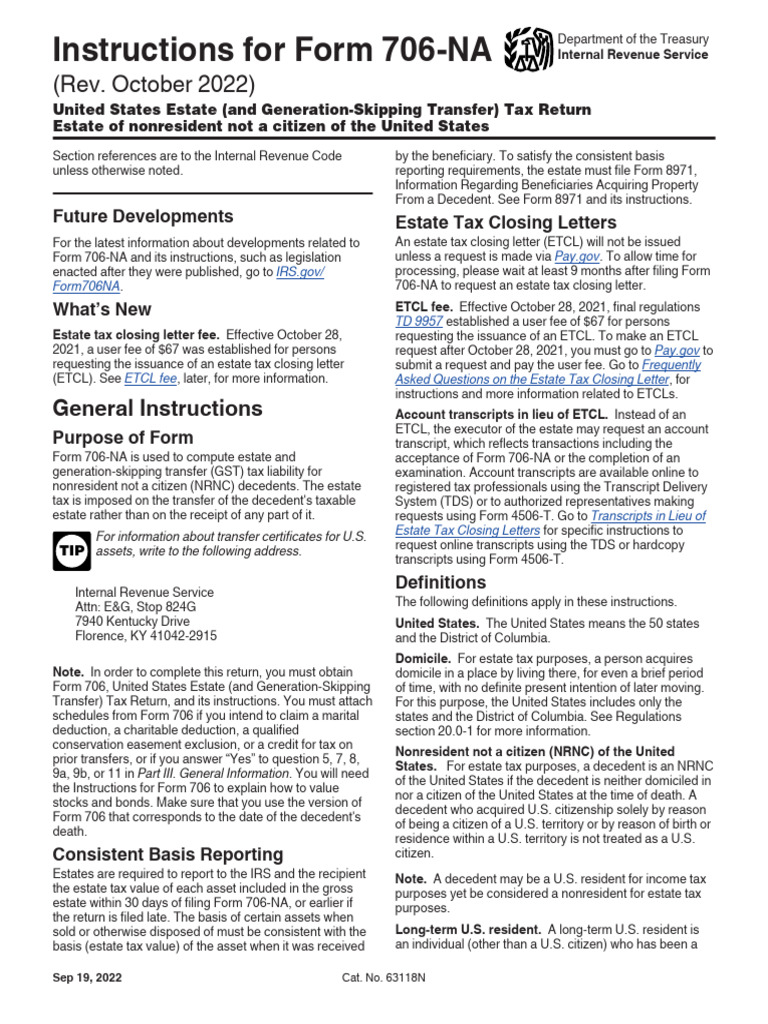 Form 706-NA Instructions for NRNC Estates | PDF | Estate Tax In The ...