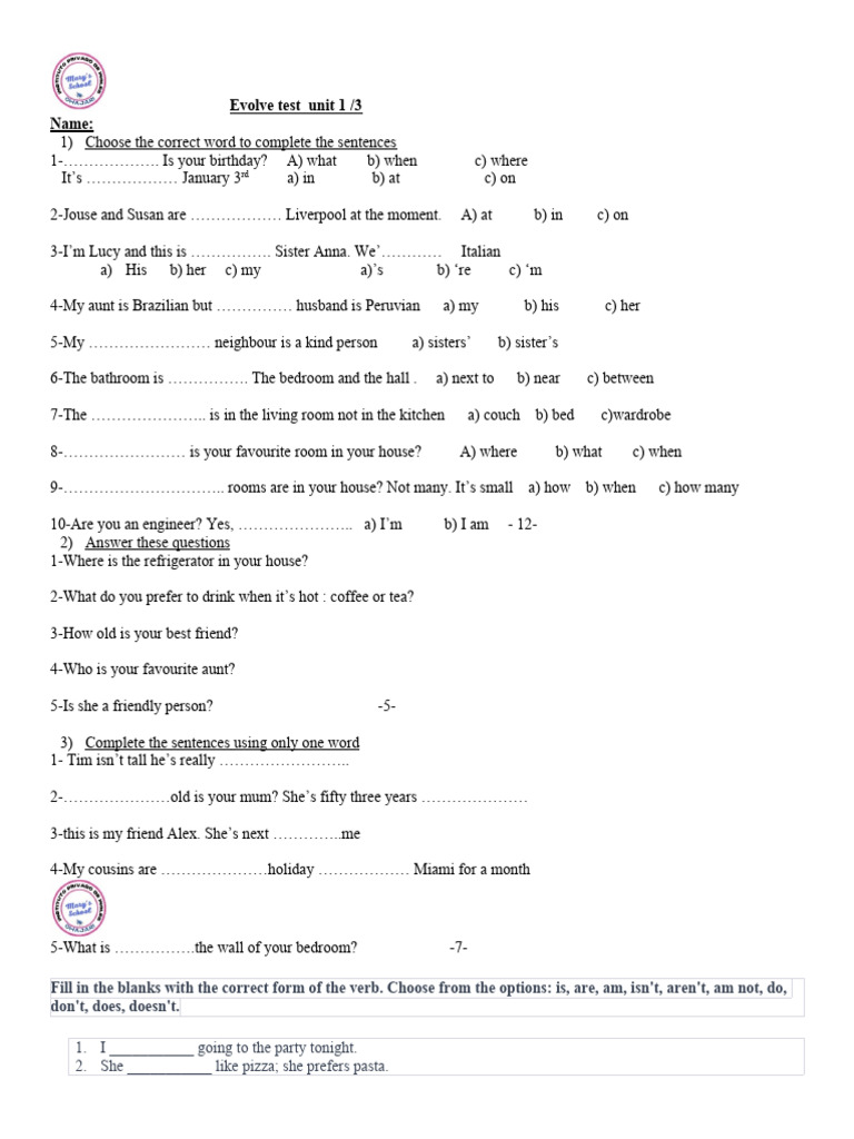Evolve Test Unit 1 3 Pdf