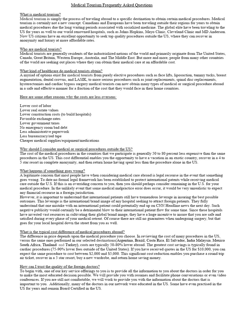 Medical tourism frequently asked questions pdf health care