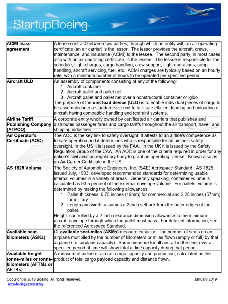 Startup Glossary PDF Airlines Cargo