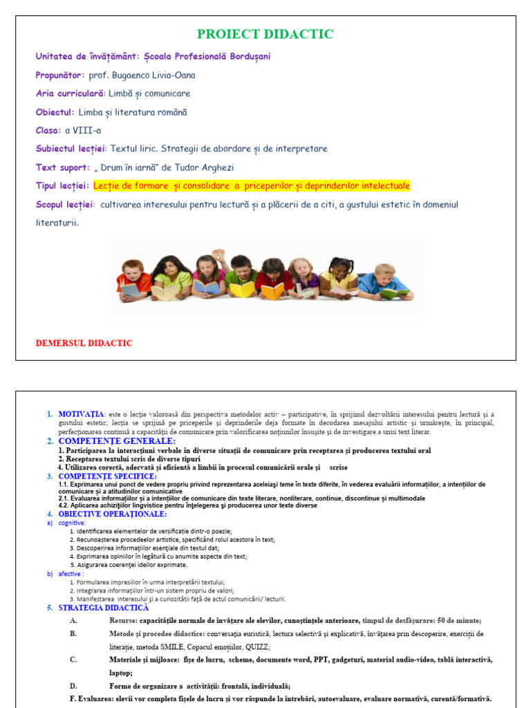 Proiect Didactic CERC 2023 | PDF
