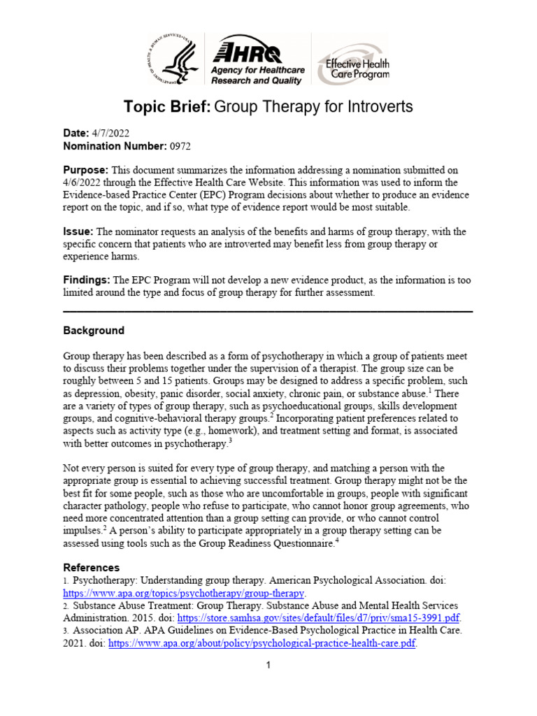 topicbriefgrouptherapyintroverts PDF Psychotherapy Group
