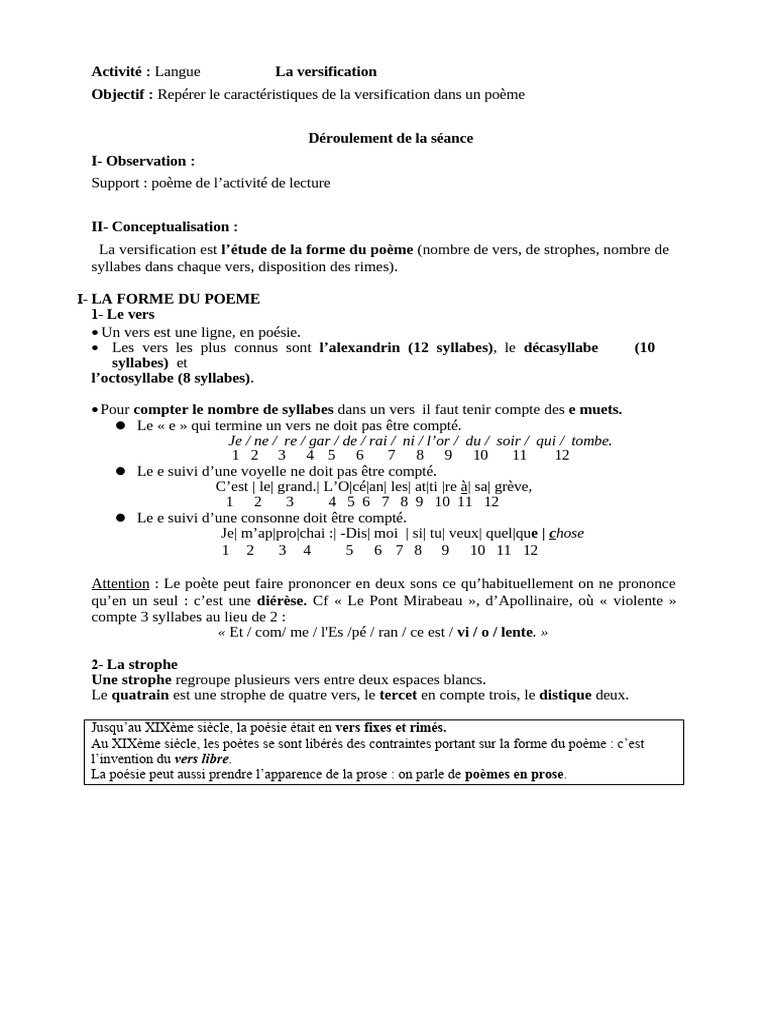 Exercices de versification en 6ème | PDF | Rime dans la poésie | Sonnets